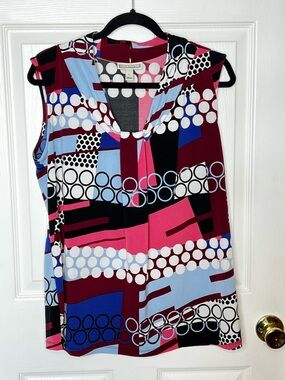 Dana Buchman Geometric Print Sleeveless Top V-Neck Large